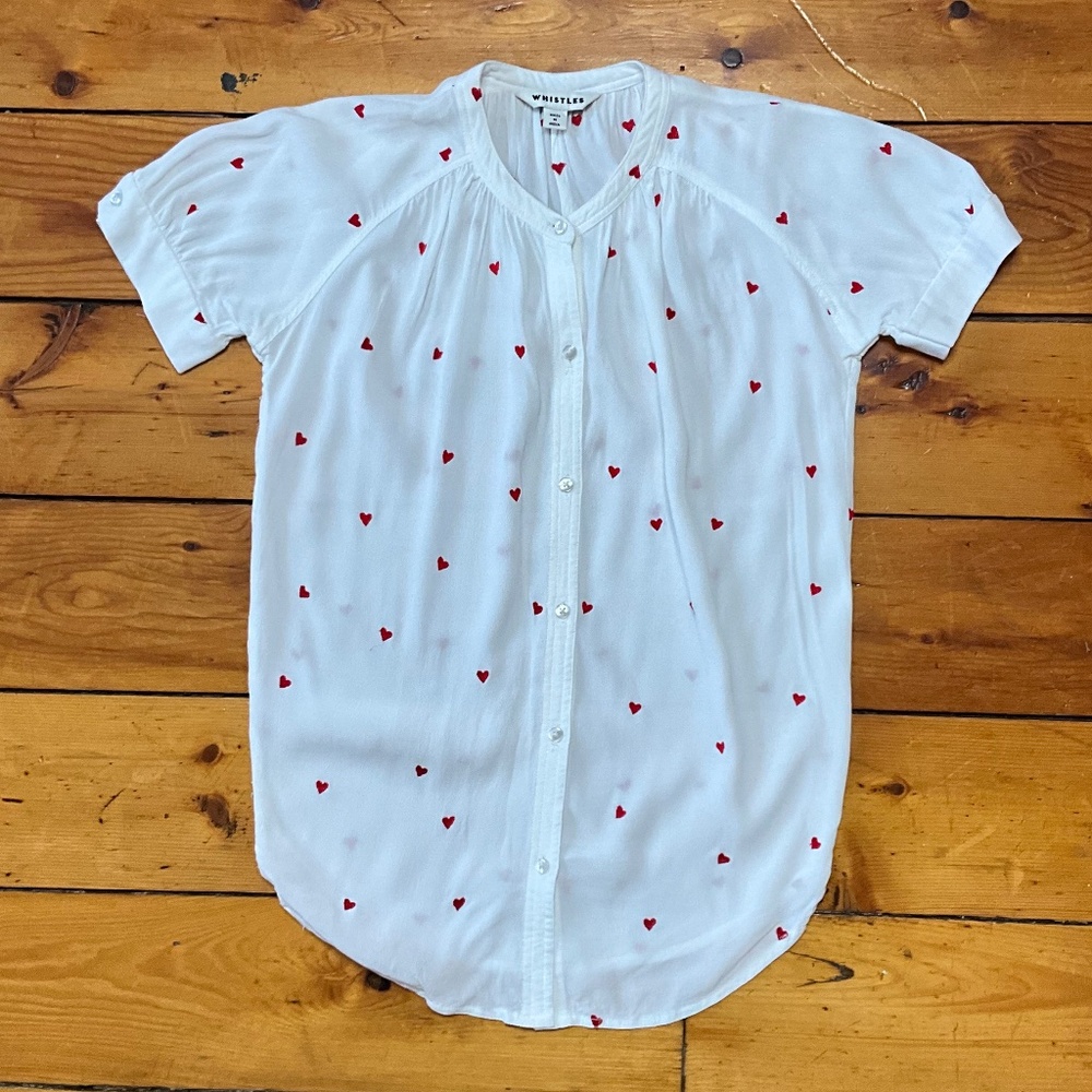 Whistles White Blouse with Embroidered Hearts.